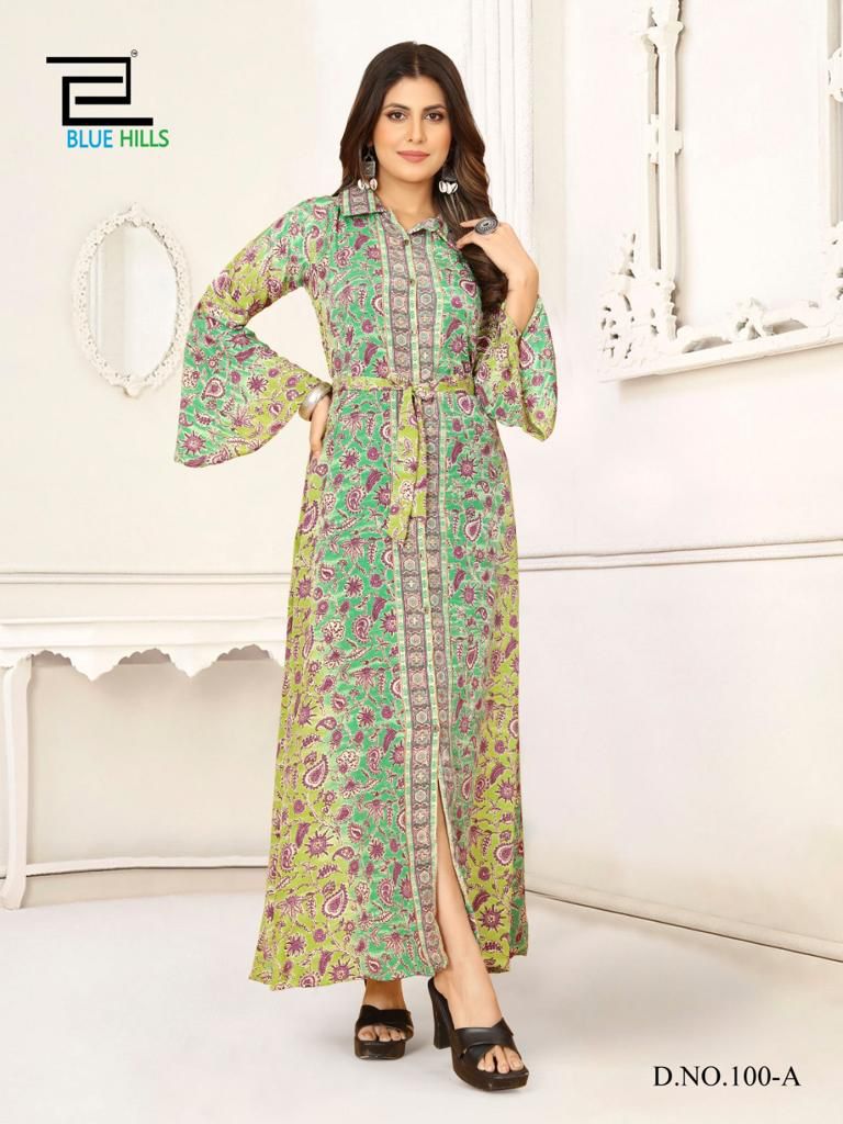 Blue Hills Boho Vol 3 French Crape Printed Party Wear Kurtis
